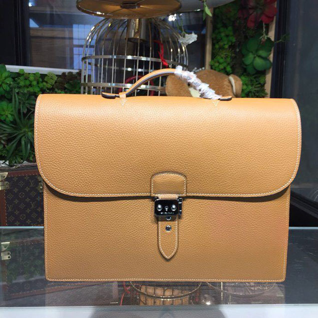 Hermes Sac a Depeche 38cm Briefcase Business Bag Togo Calfskin Leather Palladium Hardware Handstitched Gold