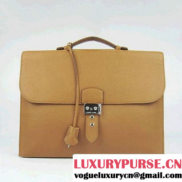 Hermes Sac Depeche 38cm Briefcase Clemence Camel