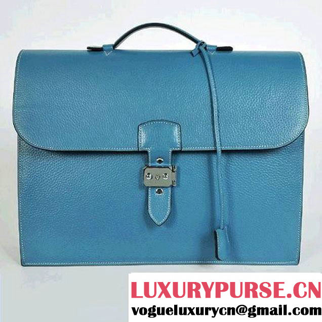 Hermes Sac Depeche 38cm Briefcase Clemence Blue