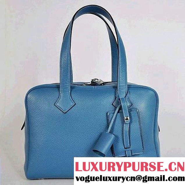 Hermes Victoria 35CM Bag Clemence Silver Hardware Blue