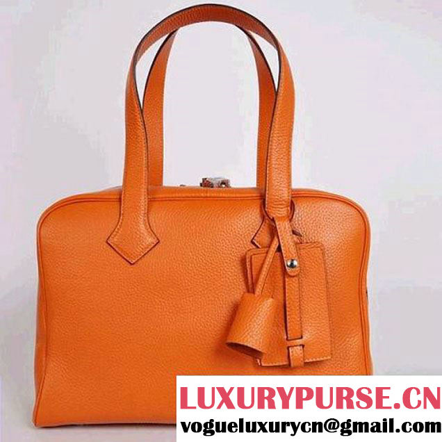 Hermes Victoria 35CM Bag Clemence Silver Hardware Orange