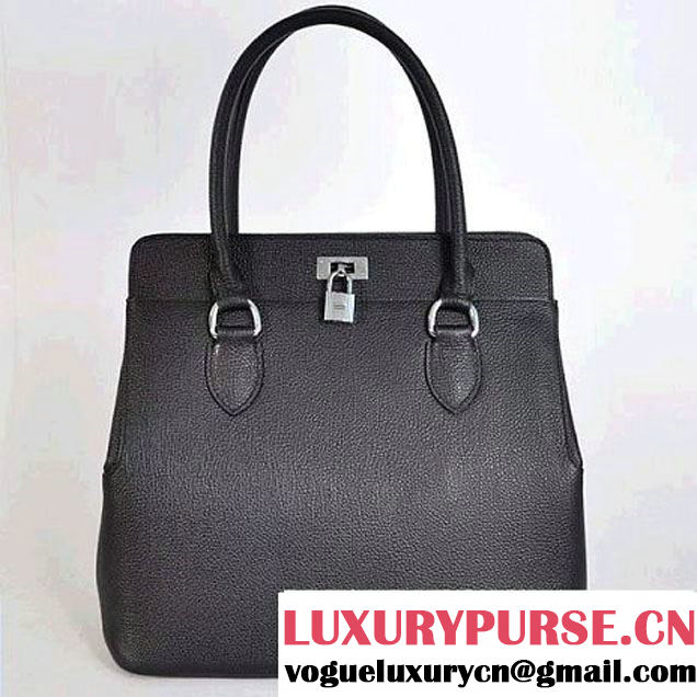 Hermes Tool Box Bag 30cm Togo Leather Silver Hardware Black