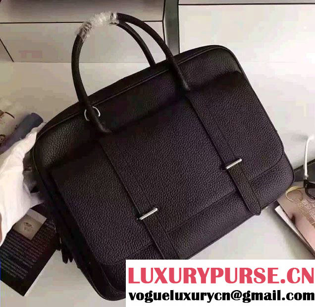 Hermes Steve 38CM Travel Bag Clemence Leather Black