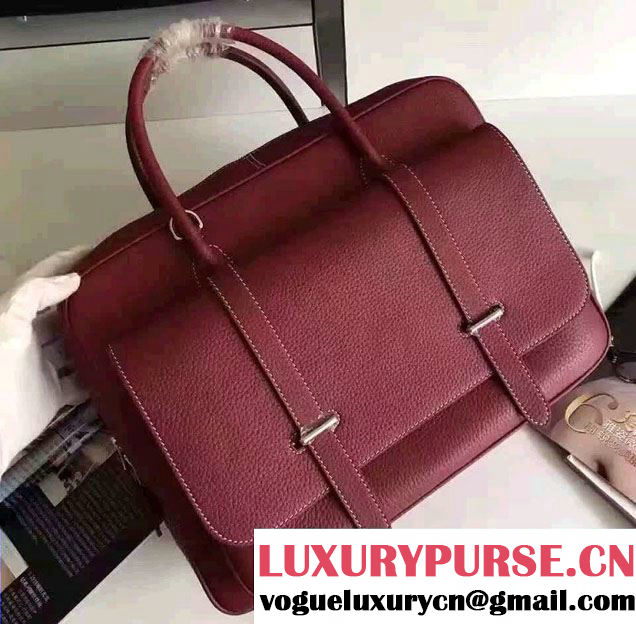 Hermes Steve 38CM Travel Bag Clemence Leather Burgundy