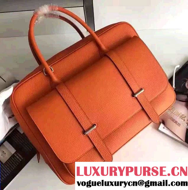 Hermes Steve 38CM Travel Bag Clemence Leather Orange