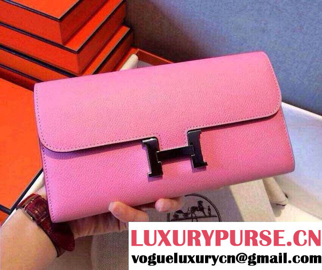 Hermes Epsom Calfskin Constance Long Wallet Clutch Bag Pink 2014