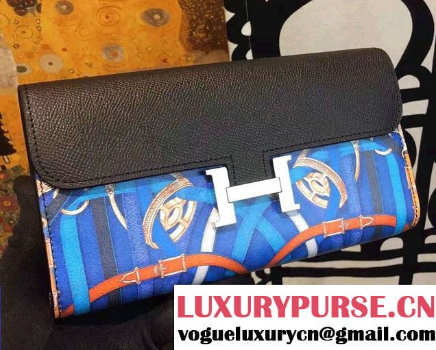 Hermes Constance Long Wallet Clutch Bag in Original Leather Color Strip Black 2016