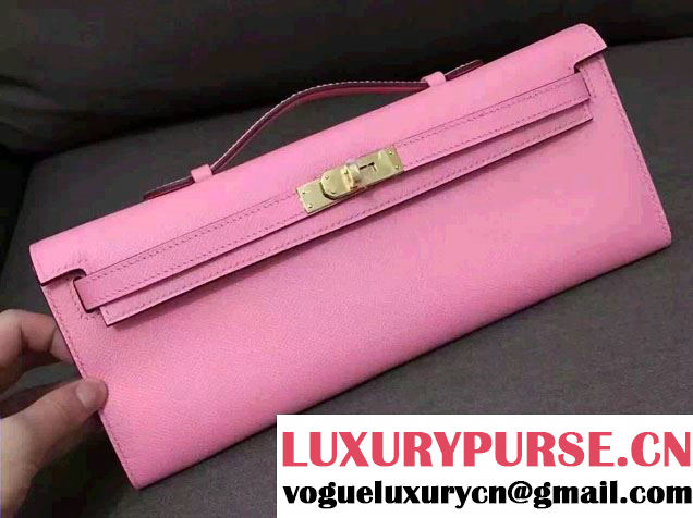 Hermes Original Epsom Leather Kelly Cut Clutch Bag Pink 2016