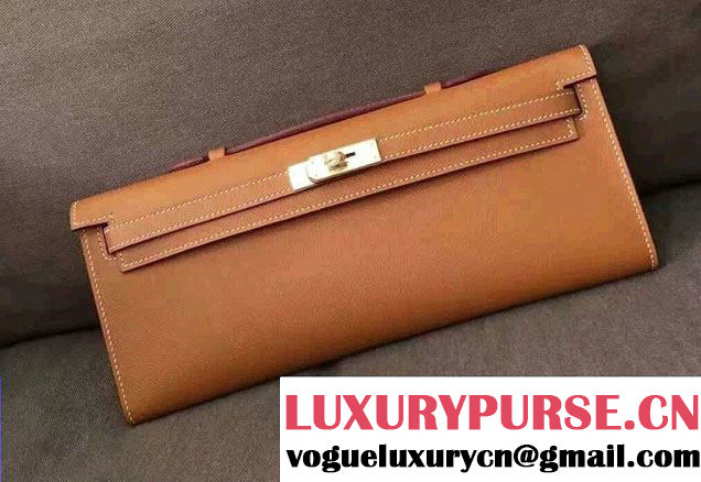 Hermes Original Epsom Leather Kelly Cut Clutch Bag Khaki 2016