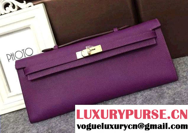 Hermes Original Epsom Leather Kelly Cut Clutch Bag Purple 2016