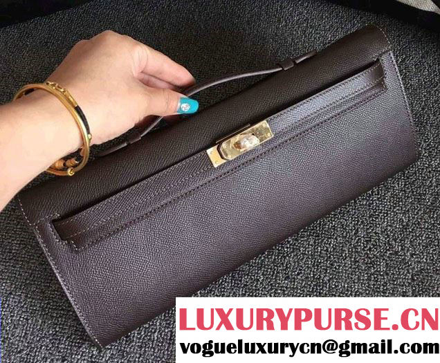 Hermes Original Epsom Leather Kelly Cut Clutch Bag Dark Coffee 2016