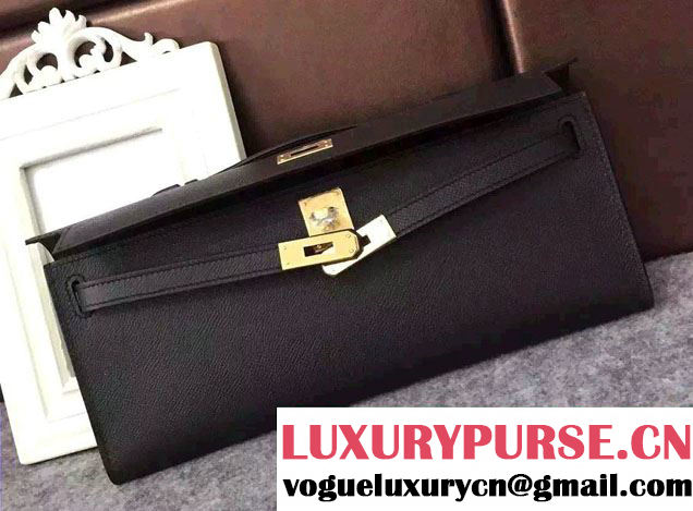 Hermes Original Epsom Leather Kelly Cut Clutch Bag Black 2016