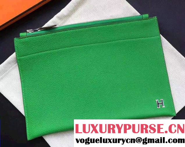 Hermes Original Leather Cosmetic Pouch Clutch Bag Green