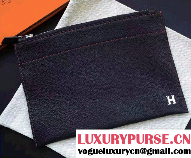 Hermes Original Leather Cosmetic Pouch Clutch Bag Black