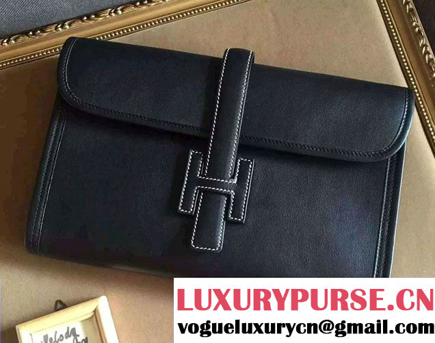 Hermes Jige PM Clutch Bag in Original Swift Leather Black