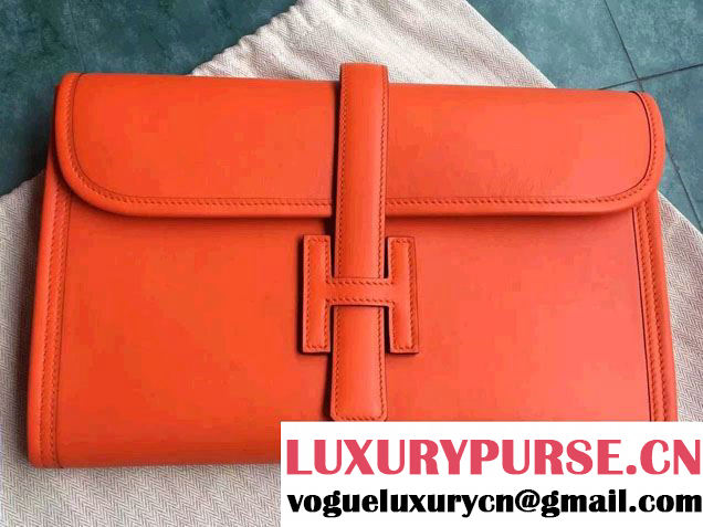 Hermes Jige PM Clutch Bag in Original Swift Leather Orange