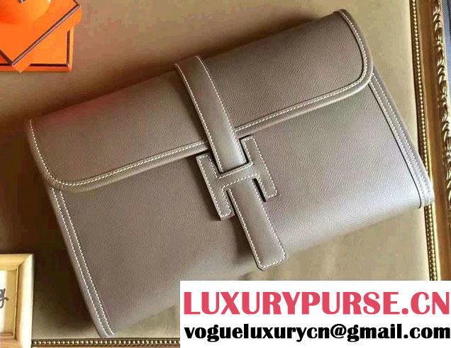 Hermes Jige PM Clutch Bag in Original Epsom Leather Etoupe