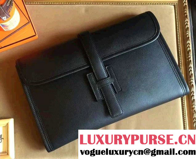 Hermes Jige PM Clutch Bag in Original Epsom Leather Black