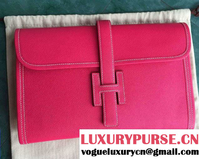 Hermes Jige PM Clutch Bag in Original Epsom Leather Fuchsia