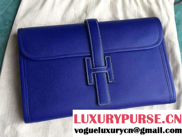 Hermes Jige PM Clutch Bag in Original Epsom Leather Blue