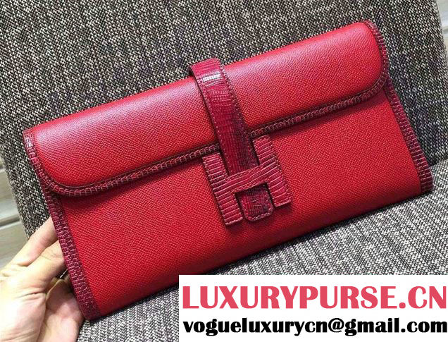 Hermes Jige Elan 29 Clutch Bag in Original Epsom Leather and Lizard Red