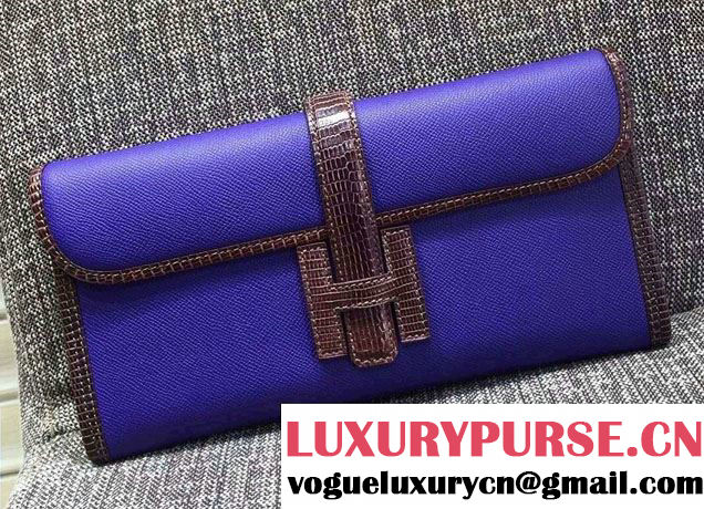 Hermes Jige Elan 29 Clutch Bag in Original Epsom Leather and Lizard Blue