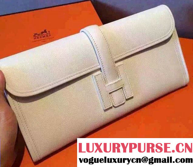 Hermes Jige Elan 29 Clutch Bag in Original Epsom Leather White