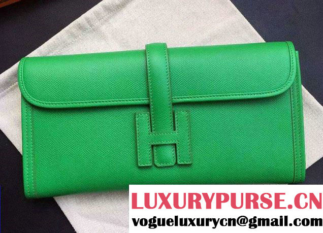 Hermes Jige Elan 29 Clutch Bag in Original Epsom Leather Green