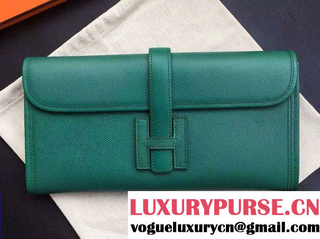 Hermes Jige Elan 29 Clutch Bag in Original Epsom Leather Peacock Green