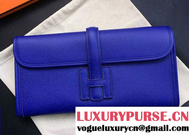 Hermes Jige Elan 29 Clutch Bag in Original Epsom Leather Blue