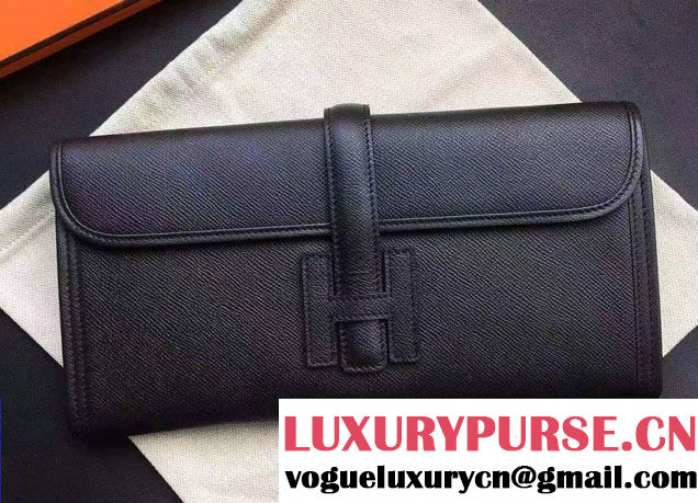 Hermes Jige Elan 29 Clutch Bag in Original Epsom Leather Black