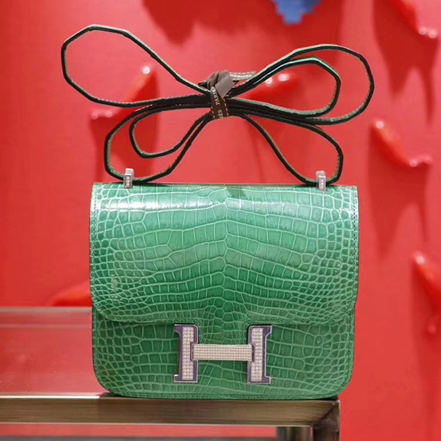 Hermes Constance Bag In Crocodile Leather Green