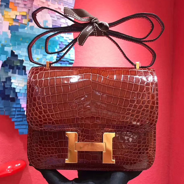 Hermes Constance Bag In Crocodile Leather Brown