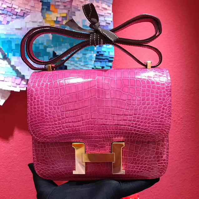 Hermes Constance Bag In Crocodile Leather Hot Pink