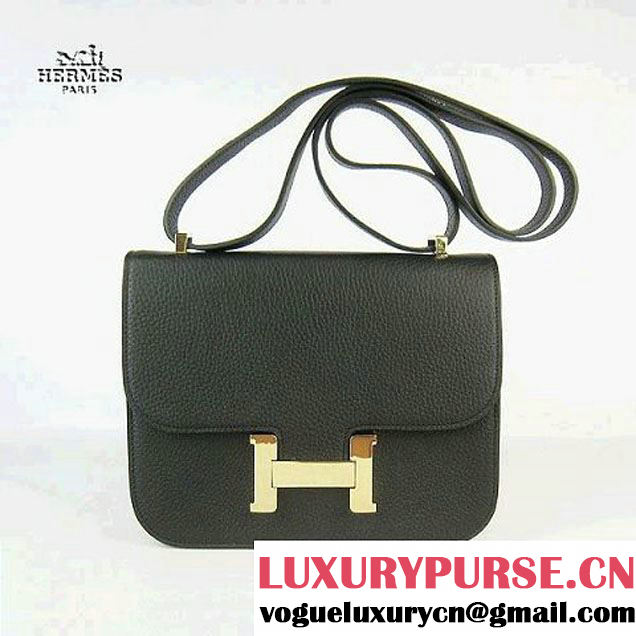 Replica Hermes H017 Black Leather Gold Hardware