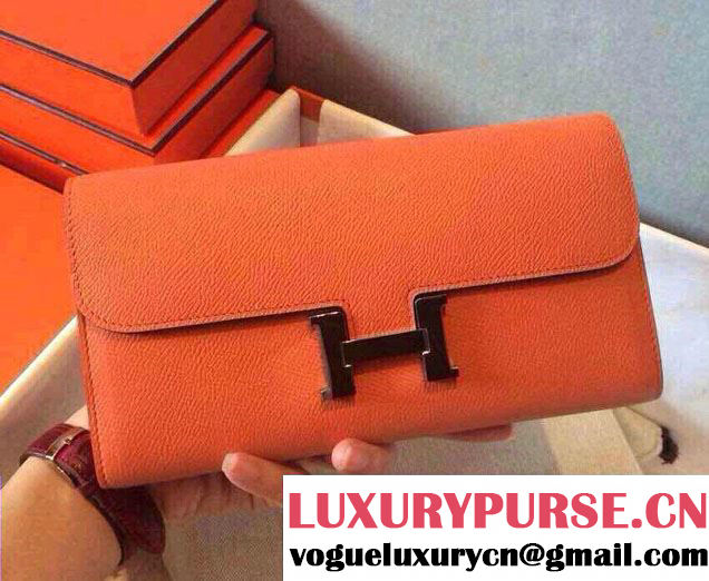 Hermes Epsom Calfskin Constance Long Wallet Clutch Bag Orange 2014