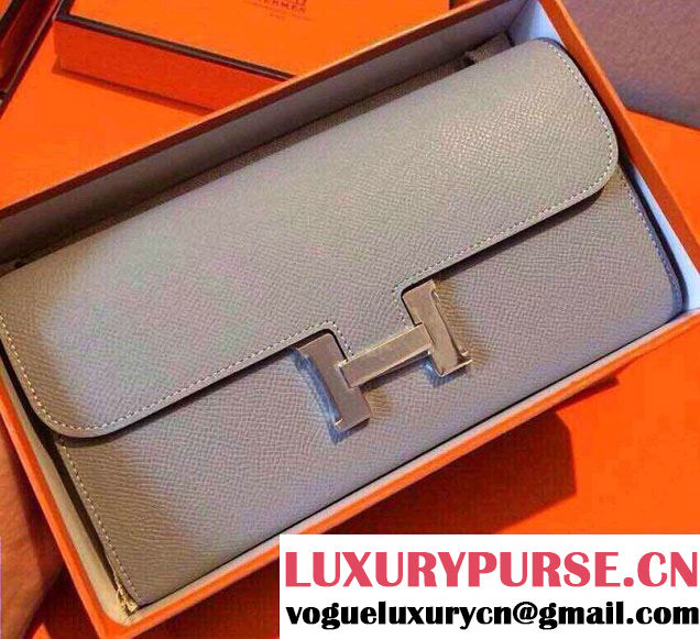 Hermes Epsom Calfskin Constance Long Wallet Clutch Bag Gray 2014