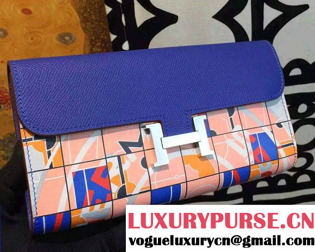 Hermes Constance Long Wallet Clutch Bag in Original Leather Ferris Wheel Blue 2016