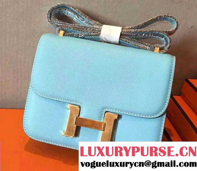 Hermes Original Epsom Leather Constance 18cm/23cm Bag Sky Blue/Gold