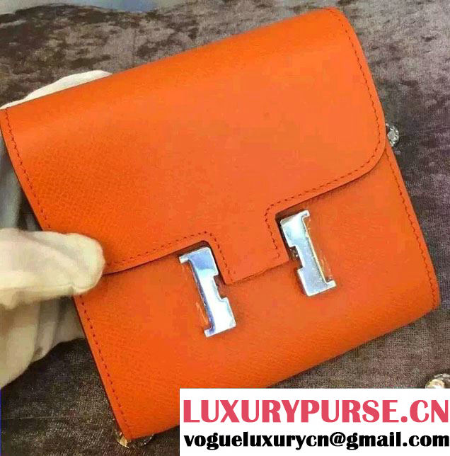 Hermes Epsom Leather Constance Short Wallet Orange