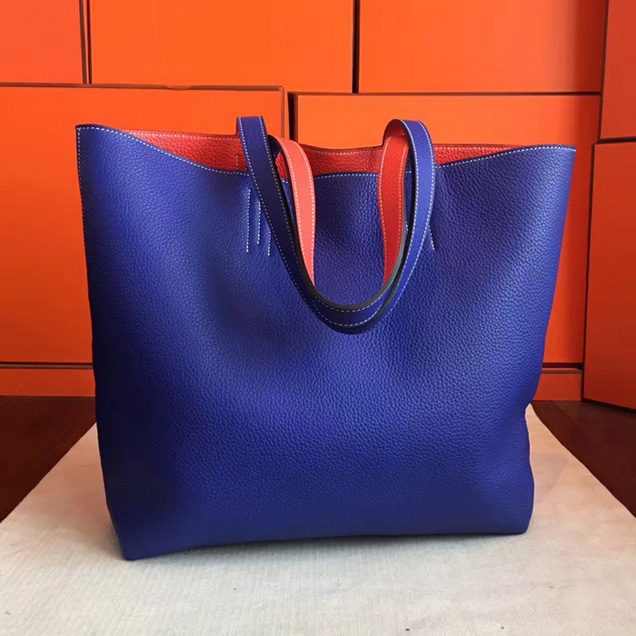 Hermes Double Sens 45cm Tote In Blue Orange Poppy Leather