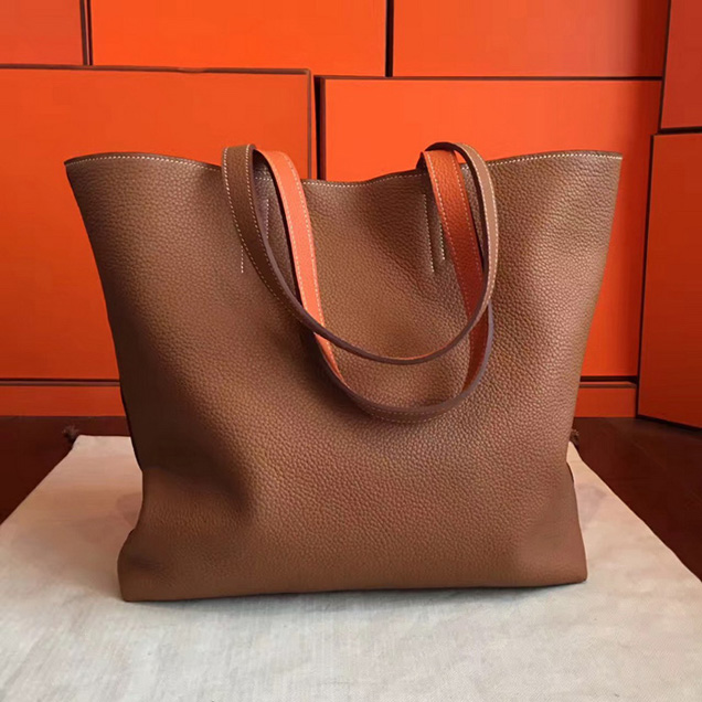 Hermes Double Sens 45cm Tote In Brown Orange Leather