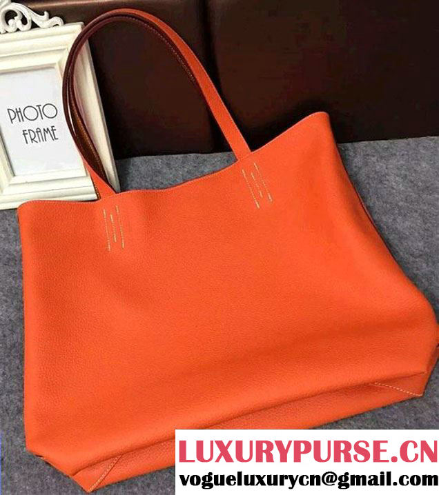 Hermes Double Sens Shopping Tote Bag In Original Togo Leather Yellowish Brown/Orange