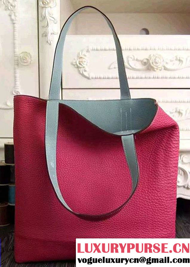 Hermes Double Sens Shopping Medium Tote Bag In Original Togo Leather Hot Pink/Gary