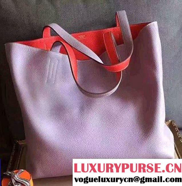 Hermes Double Sens Shopping Tote Bag In Original Togo Leather Pink/Red