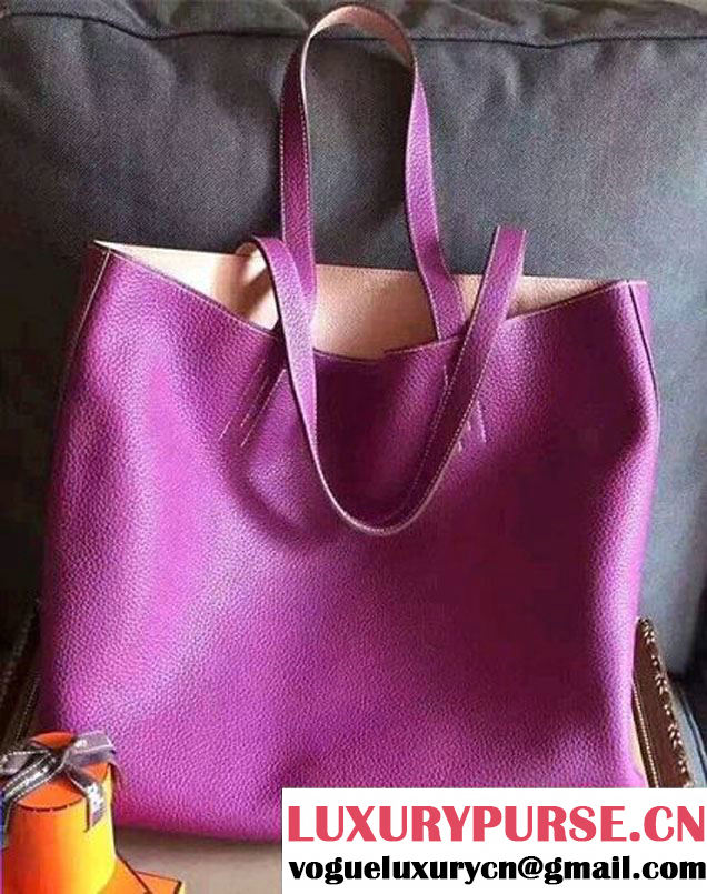 Hermes Double Sens Shopping Tote Bag In Original Togo Leather Pink/Purple