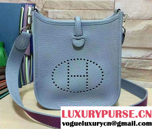 Hermes Origianl Togo Leather Mini Evelyne Bag Sky Blue