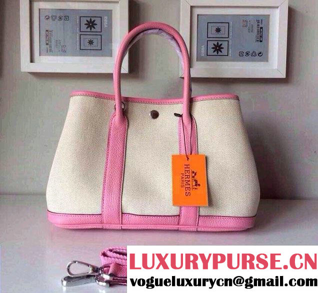 Hermes Natural Linen with Cherry Pink Leather Garden Party Bag 2014