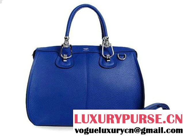 Hermes Her 37cm Shoulder Bag RoyalBlue Calfskin Silver - $289.00