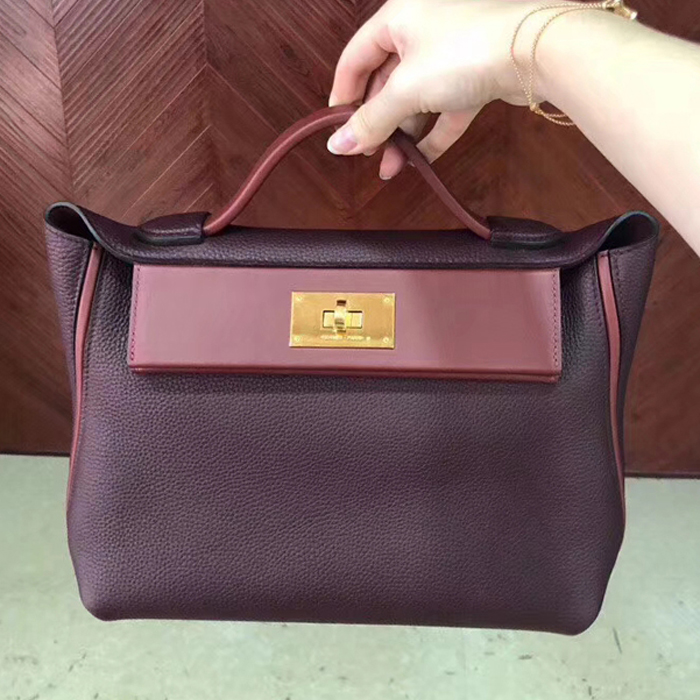 Hermes 24/24 Bag Bordeaux Rouge Swift & Togo Gold Hardware